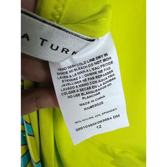 Trina Turk TRELLIS One Piece Aqua Yellow Swimsuit Twist Halter NWT $184 Sz 12 - Picture 8 of 8